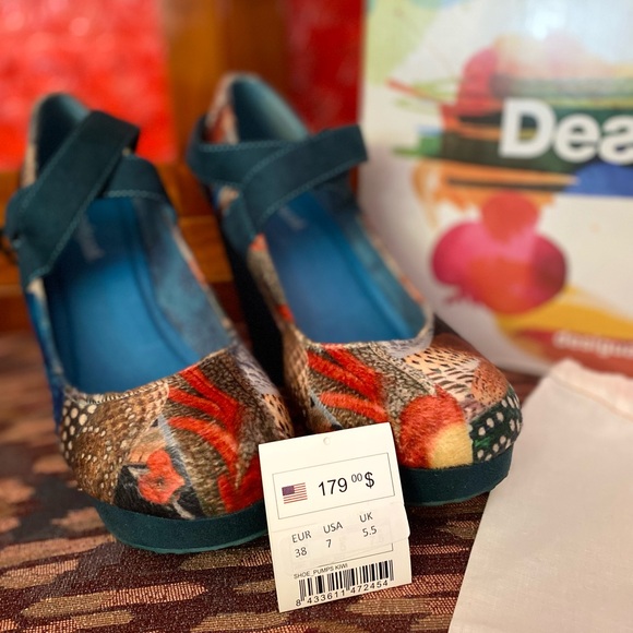 Desigual Authentic Size 7 Floral Velvet Kiwi Pump - Picture 3 of 5